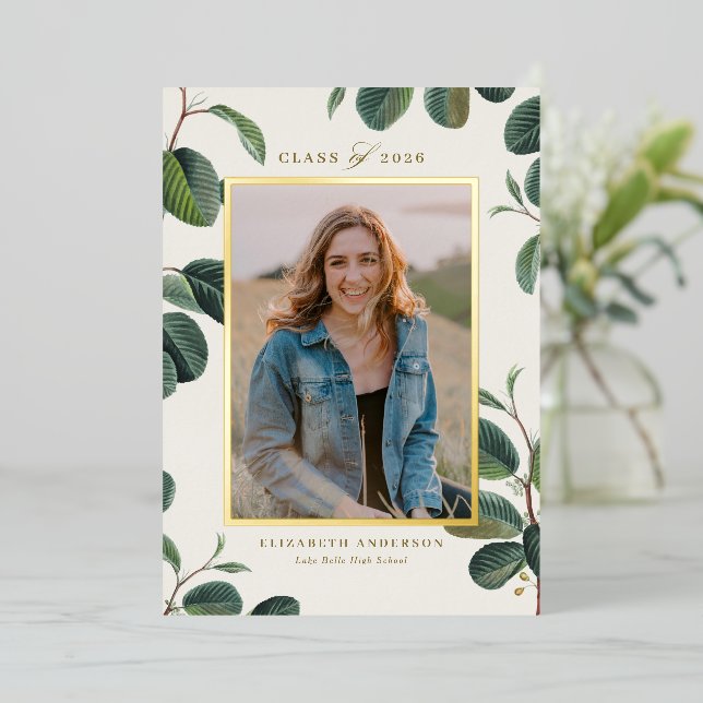 Invitation En Aluminium Feuilles botaniques à l'aquarelle Beige Photo Remi (Debout devant)