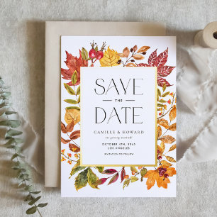 Invitation En Aluminium Feuilles d'automne Cadre Date de sauvegarde QR Cod