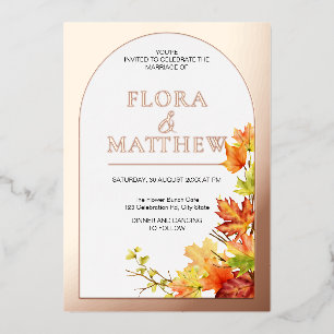 Invitation En Aluminium Feuilles d'automne Gold Boho Classic   Mariage mod