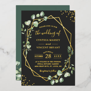 Invitation En Aluminium Feuilles d'eucalyptus géométriques mariage or véri