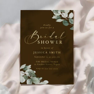 Invitation En Aluminium Feuilles Vertes Terreuses Mariage Rustique Or