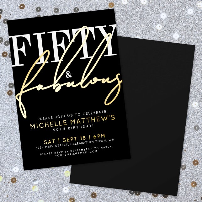 Invitation En Aluminium Fifty And Fabulous 50th Birthday Party Gold (Fifty And Fabulous 50th Birthday Party Gold Foil Invitation)