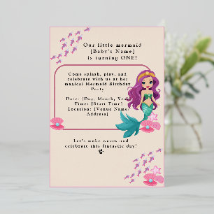 Invitation En Aluminium Fille bébé Premier anniversaire Fête Sirène