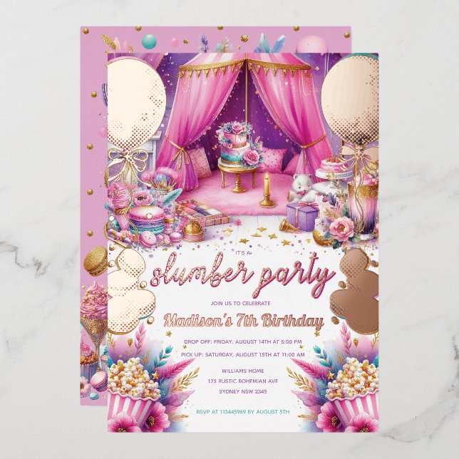 Invitation En Aluminium Fille de la fête de bois Rose d'anniversaire Gold (Recto/Verso)