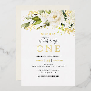 Invitation En Aluminium Fille Fleur Blanche Crème Douce Naturelle 1er Anni