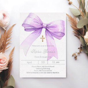 Invitation En Aluminium Fille lavande arc argent Confirmation