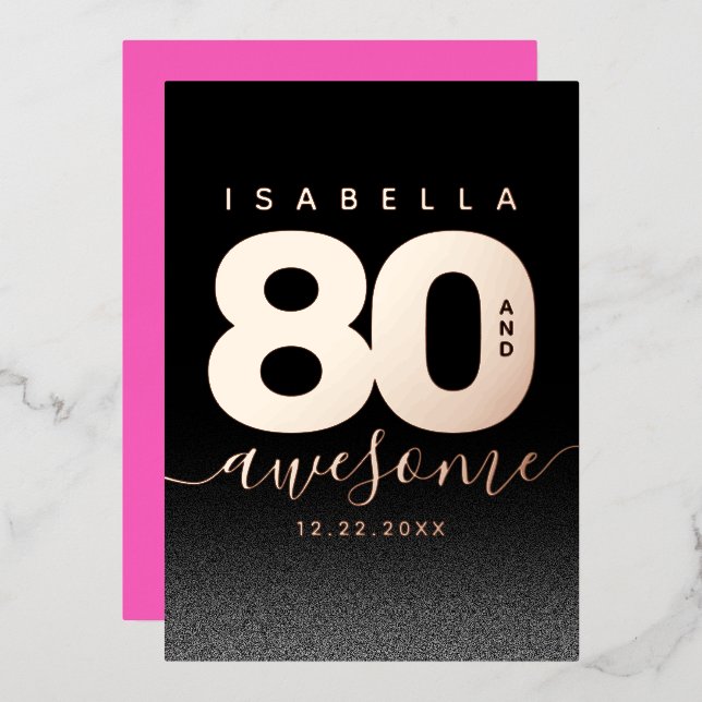Invitation En Aluminium Fille moderne Hot rose 80 et stupéfiant (Recto/Verso)