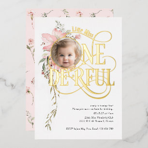 Invitation En Aluminium Fille Onederful 1er anniversaire Fleur sauvage pho