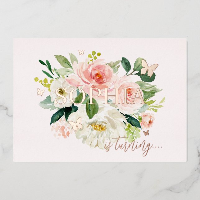 Invitation En Aluminium Fille papillon rose pâle 1er anniversaire (Recto)