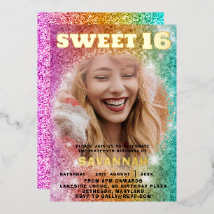 Invitation En Aluminium Fille Parties scintillant colorée Douce 16 Parti