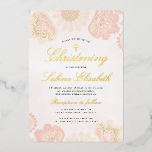 Invitation En Aluminium Fille rose florale Christening or cross real