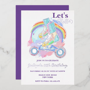 Invitation En Aluminium Filles Roller Patinage violet fête d'anniversaire
