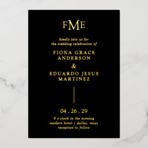 Invitation En Aluminium Fiona Black Bold Monogram Mariage Moderne