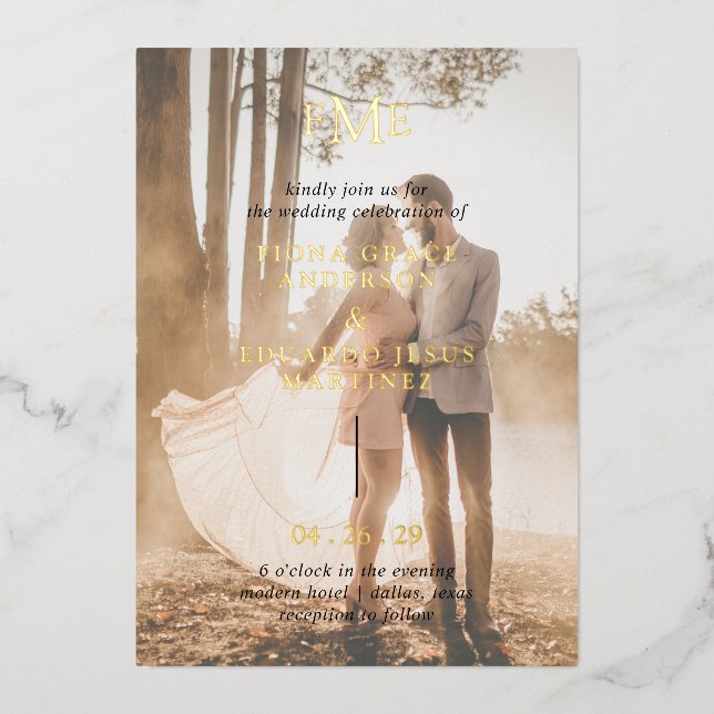 Invitation En Aluminium Fiona Photo Bold Monogramme Mariage moderne (Recto)