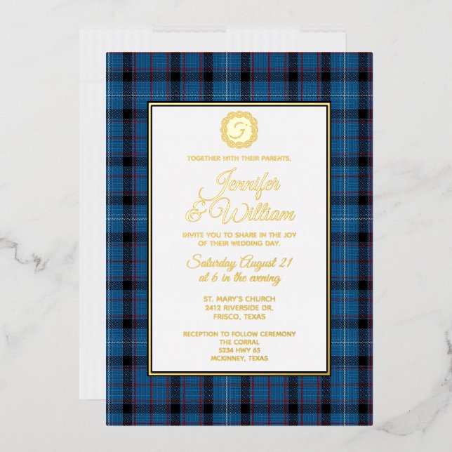 Invitation En Aluminium Fitzgerald Tartan Plaid Mariage Foil (Enveloppe)