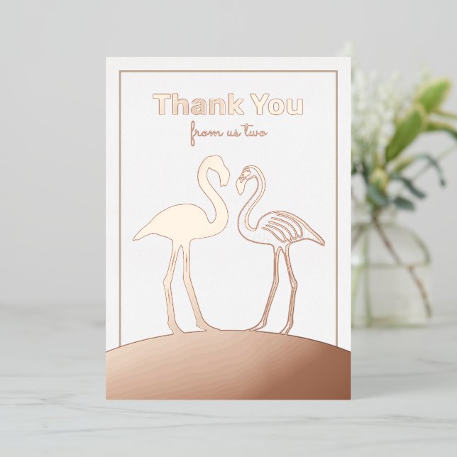 Invitation En Aluminium Flamant rose Couple Mariage Merci plat (Debout devant)