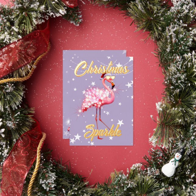 Invitation En Aluminium Flamant rose de Noël Étincelle violette (Insitu)