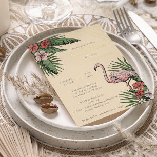 Invitation En Aluminium Flamant rose floral tropical Fête des mariées jaun