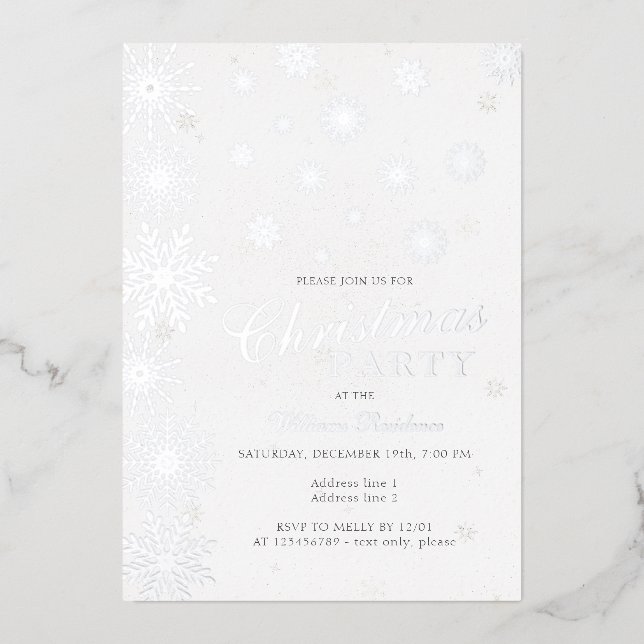 Invitation En Aluminium Flamme de neige moderne Neige Blanche fête de Noël (Recto)