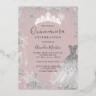 Invitation En Aluminium Fléau de neige blanc en argent d'hiver Quinceanera
