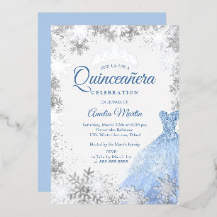 Invitation En Aluminium Fléau de neige bleu argenté en hiver Quinceanera