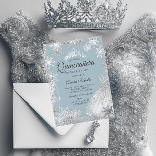 Invitation En Aluminium Fléau de neige bleu argenté en hiver Quinceanera