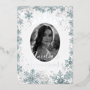 Invitation En Aluminium Fléau de neige bleu argenté Photo Quinceanera