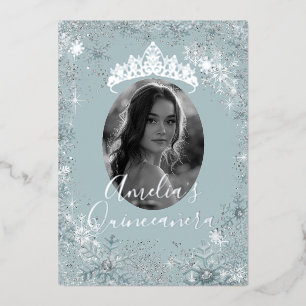 Invitation En Aluminium Fléau de neige en argent bleu Photo Quinceanera