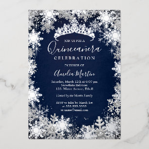 Invitation En Aluminium Fléau de neige en argent de la Marine Quinceanera