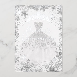 Invitation En Aluminium Fléau de neige en argent d'hiver Quinceanera blanc
