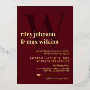 Invitation En Aluminium Flèche élégante de typographie bourguignonne et or
