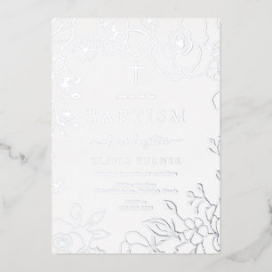 Invitation En Aluminium Fleur argentée garçon ou fille Baptême Argent