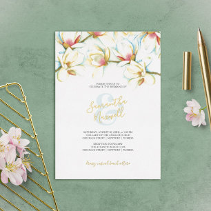 Invitation En Aluminium Fleur d'aquarelle Magnolia blanc Mariage Foil Invi