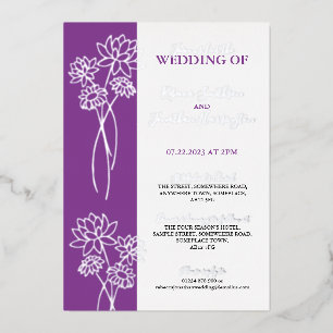Invitation En Aluminium Fleur d'argent violet Photo Mariage Foil Invitatio