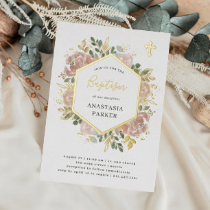 Invitation En Aluminium Fleur de baptême à l'aquarelle neutre élégante   O