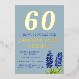 Invitation En Aluminium Fleur de Bleuet 60e Anniversaire Fleur Bleue Texas