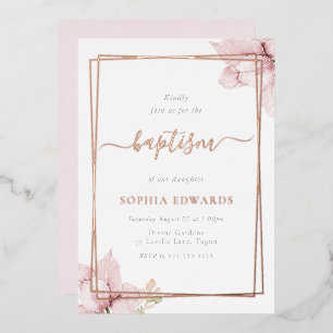 Invitation En Aluminium Fleur de blush Élégant Filles Baptême Rose Or