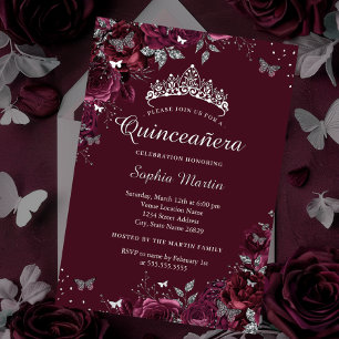 Invitation En Aluminium Fleur de Bourgogne argentée Quinceanera