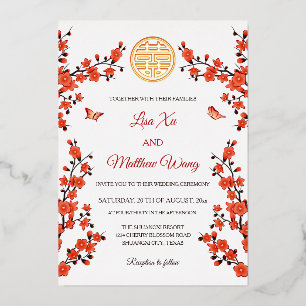 Invitation En Aluminium Fleur de cerisier rouge Mariage chinois