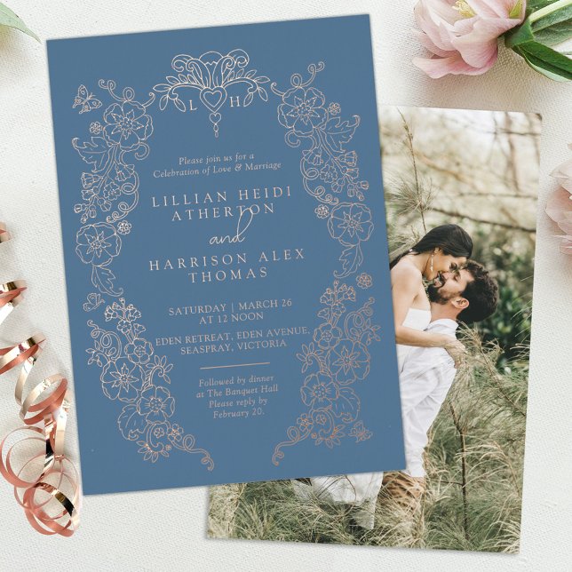 Invitation En Aluminium Fleur de lis mariage gris bleu (Créateur téléchargé)