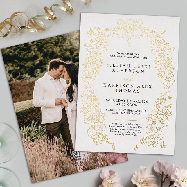 Invitation En Aluminium Fleur de lis mariage noir blanc (Créateur téléchargé)