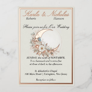 Invitation En Aluminium Fleur de lune blanc cassé, or Rose