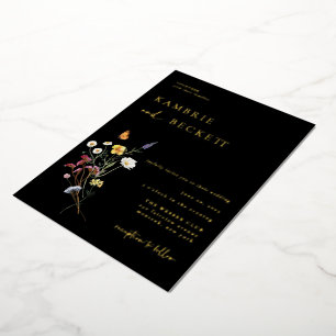 Invitation En Aluminium Fleur de prairie sauvage Mariage noir