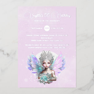 Invitation En Aluminium Fleur irisée rose fleur de fée d'argent