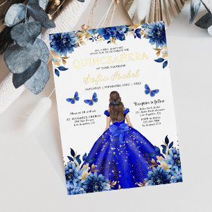 Invitation En Aluminium Fleur Royale Papillon Bleu Princesse Quinceanera