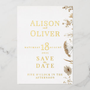 Invitation En Aluminium Fleur sauvage aquarelle Prairie dorée feuille d'or