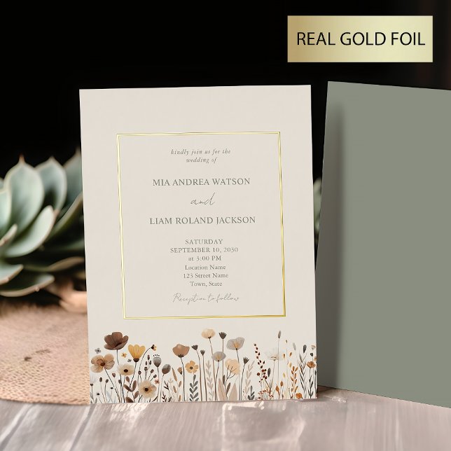 Invitation En Aluminium Fleur sauvage Boho Sage Green Mariage or (Créateur téléchargé)
