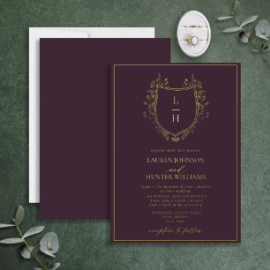Invitation En Aluminium Fleur sauvage classique Monogram Crest Mariage