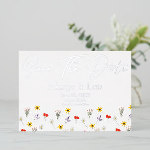 Invitation En Aluminium Fleur Sauvage Ditsy Enregistrer la Date Pressée
