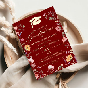 Invitation En Aluminium Fleur sauvage élégant Meadow Garden Twin Graduatio